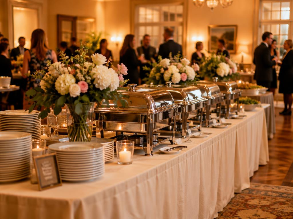 Catering buffet table set up at a family event
